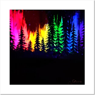 Rinbow aurora and forest Posters and Art